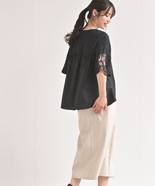 rps（アールピーエス）の「異素材切替レース袖カットプルオーバー（Tシャツ/カットソー・レディース・ブラック/オフホワイト/杢グレー・M）」の10枚目の写真