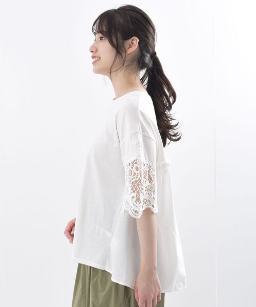 rps（アールピーエス）の「異素材切替レース袖カットプルオーバー（Tシャツ/カットソー・レディース・ブラック/オフホワイト/杢グレー・M）」の5枚目の写真