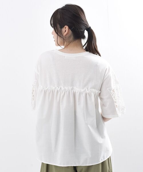 rps（アールピーエス）の「異素材切替レース袖カットプルオーバー（Tシャツ/カットソー・レディース・ブラック/オフホワイト/杢グレー・M）」の4枚目の写真