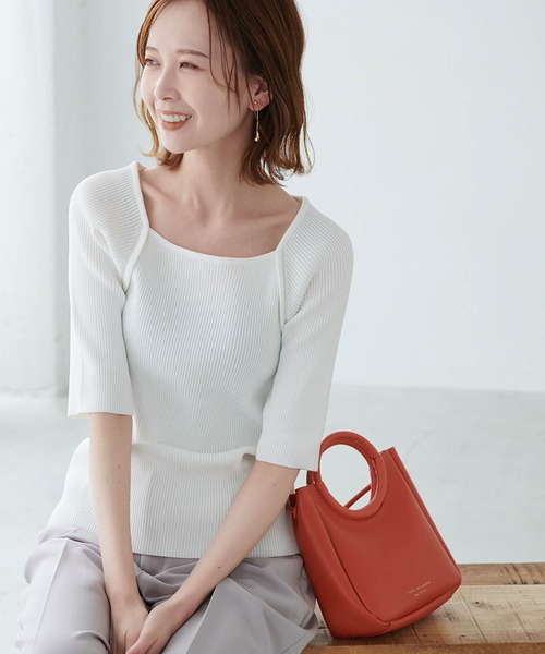 ROPE' PICNIC(ロペピクニック)の「パイピングスクエアネックニットプルオーバー(ニット/セーター・レディース・ブラック/ホワイト/グリーン/ブルー系その他4・38)」の2枚目の写真