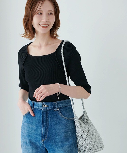 ROPE' PICNIC(ロペピクニック)の「パイピングスクエアネックニットプルオーバー(ニット/セーター・レディース・ブラック/ホワイト/グリーン/ブルー系その他4・38)」の3枚目の写真