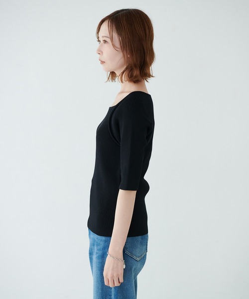 ROPE' PICNIC(ロペピクニック)の「パイピングスクエアネックニットプルオーバー(ニット/セーター・レディース・ブラック/ホワイト/グリーン/ブルー系その他4・38)」の7枚目の写真