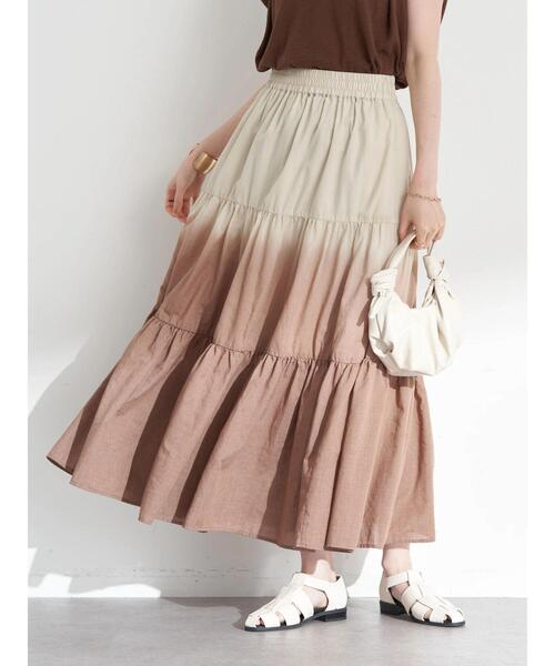 earth music&ecology(アースミュージックアンドエコロジー)の「段染めティアードスカート(スカート・レディース・ベージュ/ブルーグリーン・FREE)」の17枚目の写真