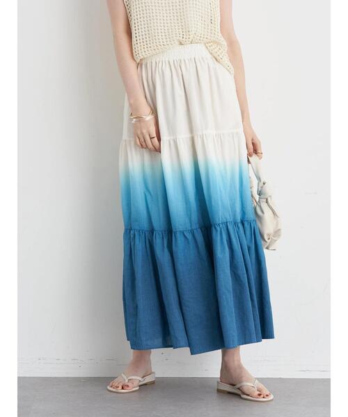 earth music&ecology(アースミュージックアンドエコロジー)の「段染めティアードスカート(スカート・レディース・ベージュ/ブルーグリーン・FREE)」の19枚目の写真