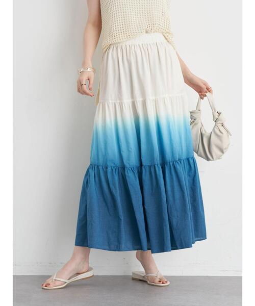 earth music&ecology(アースミュージックアンドエコロジー)の「段染めティアードスカート(スカート・レディース・ベージュ/ブルーグリーン・FREE)」の20枚目の写真