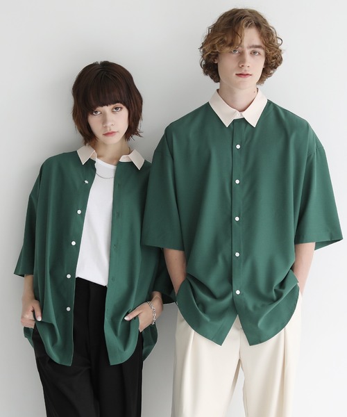 ETELIO(エテリオ)の「ビッグシルエットリラクシング5分袖クレリックシャツ(シャツ/ブラウス・メンズ・ブラック/グリーン/アイボリー/ワイン・S/M/L)」の3枚目の写真