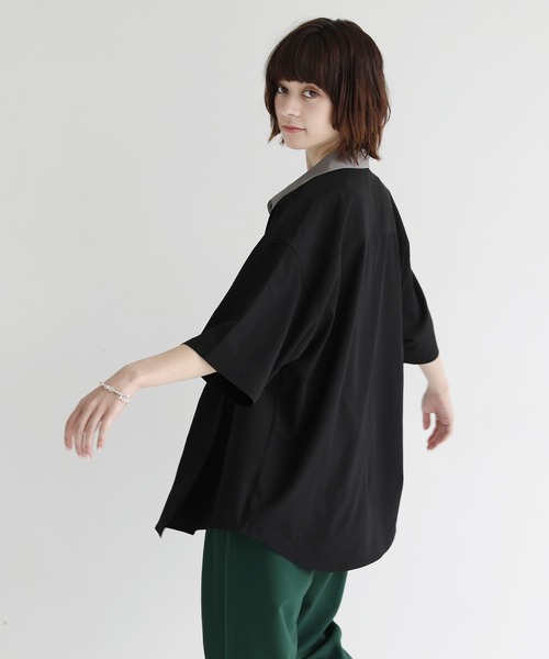 ETELIO(エテリオ)の「ビッグシルエットリラクシング5分袖クレリックシャツ(シャツ/ブラウス・メンズ・ブラック/グリーン/アイボリー/ワイン・S/M/L)」の13枚目の写真