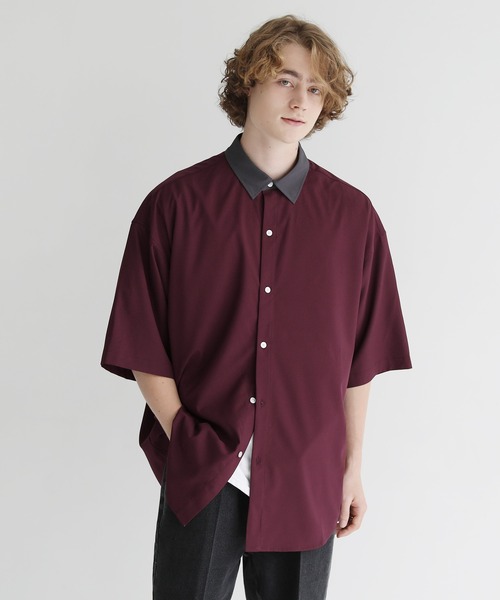 ETELIO(エテリオ)の「ビッグシルエットリラクシング5分袖クレリックシャツ(シャツ/ブラウス・メンズ・ブラック/グリーン/アイボリー/ワイン・S/M/L)」の15枚目の写真