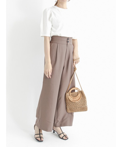Te chichi（テチチ）の「ハイウエストタックワイドパンツ（その他パンツ・レディース・ベージュ/ブラウン/ブラック・ﾌﾘ-）」の8枚目の写真