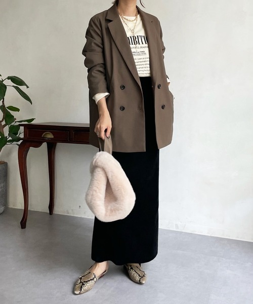 DouDou（ドゥドゥ）の「ツイルストレッチダブルジャケット（テーラードジャケット・レディース・チャコールグレー/モカ・FREE）」の11枚目の写真