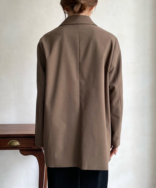 DouDou（ドゥドゥ）の「ツイルストレッチダブルジャケット（テーラードジャケット・レディース・チャコールグレー/モカ・FREE）」の12枚目の写真
