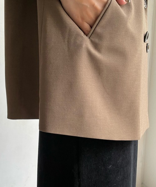 DouDou（ドゥドゥ）の「ツイルストレッチダブルジャケット（テーラードジャケット・レディース・チャコールグレー/モカ・FREE）」の16枚目の写真