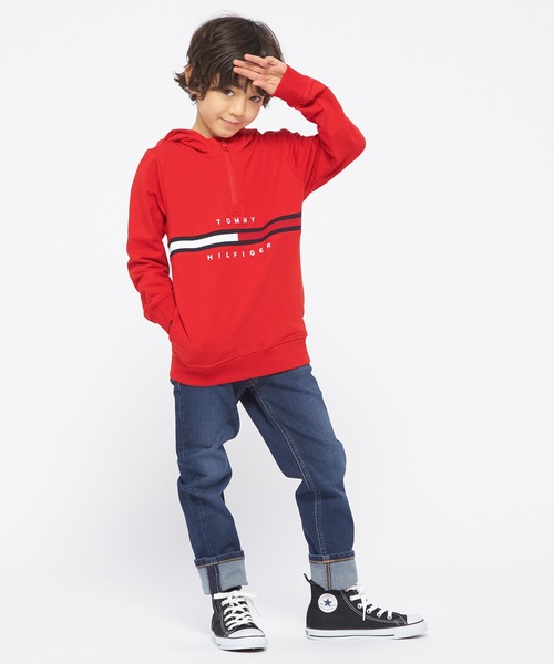 TOMMY HILFIGER（トミーヒルフィガー）の「リブインサートハーフジップパーカー（パーカー・キッズ・ネイビー/レッド・100cm/110cm/120cm/90cm）」の12枚目の写真