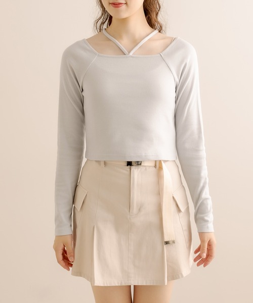 OLIVE des OLIVE（オリーブデオリーブ）の「ホルターネックロンティー（Tシャツ/カットソー・レディース・ブラック/オフホワイト/ライトグレー・FREE）」の6枚目の写真