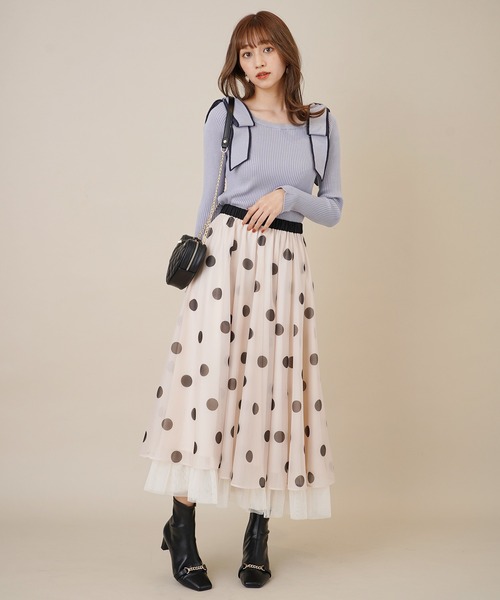 31 Sons de mode（トランテアン　ソン　ドゥ　モード）の「裾チュールオーガンジープリントフレアスカート（スカート・レディース・グレー系その他/クリーム・36）」の18枚目の写真