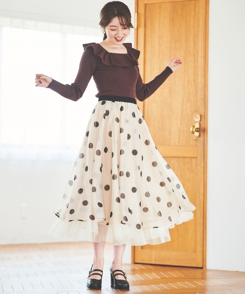 31 Sons de mode（トランテアン　ソン　ドゥ　モード）の「裾チュールオーガンジープリントフレアスカート（スカート・レディース・グレー系その他/クリーム・36）」の15枚目の写真