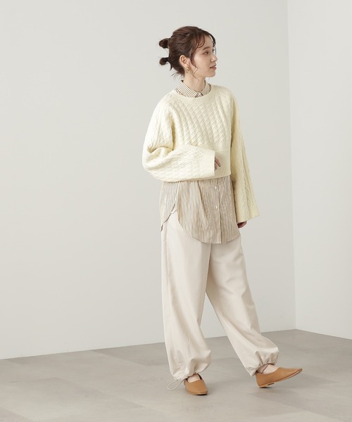N.(N. Natural Beauty Basic)(エヌエヌナチュラルビューティーベーシック)の「◆ダイヤパターンワイドスリーブショートニット(ニット/セーター・レディース・レッド/オフホワイト/ラベンダー・MEDIUM)」の5枚目の写真