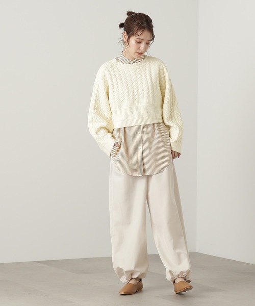 N.(N. Natural Beauty Basic)(エヌエヌナチュラルビューティーベーシック)の「◆ダイヤパターンワイドスリーブショートニット(ニット/セーター・レディース・レッド/オフホワイト/ラベンダー・MEDIUM)」の6枚目の写真