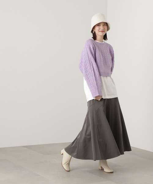 N.(N. Natural Beauty Basic)(エヌエヌナチュラルビューティーベーシック)の「◆ダイヤパターンワイドスリーブショートニット(ニット/セーター・レディース・レッド/オフホワイト/ラベンダー・MEDIUM)」の4枚目の写真