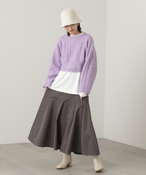 N.(N. Natural Beauty Basic)(エヌエヌナチュラルビューティーベーシック)の「◆ダイヤパターンワイドスリーブショートニット(ニット/セーター・レディース・レッド/オフホワイト/ラベンダー・MEDIUM)」の11枚目の写真