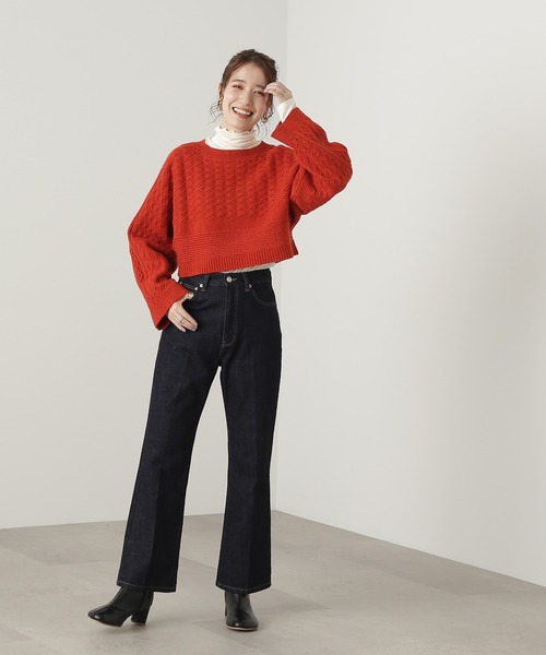 N.(N. Natural Beauty Basic)(エヌエヌナチュラルビューティーベーシック)の「◆ダイヤパターンワイドスリーブショートニット(ニット/セーター・レディース・レッド/オフホワイト/ラベンダー・MEDIUM)」の9枚目の写真