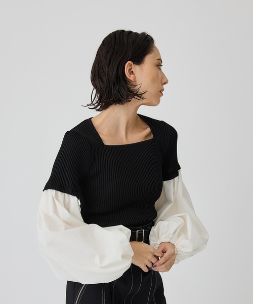 UNITED TOKYO（ユナイテッドトウキョウ）の「ボリュームスイッチングニット（ニット/セーター・レディース・ホワイト/ブラック・FREE）」の7枚目の写真