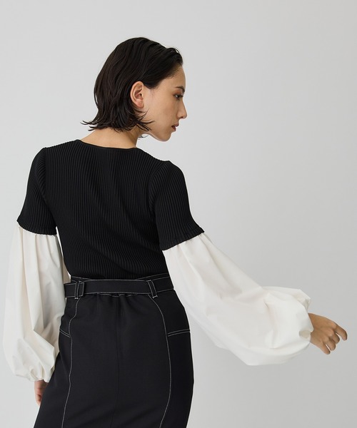 UNITED TOKYO（ユナイテッドトウキョウ）の「ボリュームスイッチングニット（ニット/セーター・レディース・ホワイト/ブラック・FREE）」の4枚目の写真