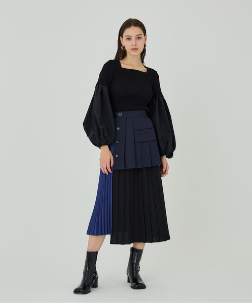 UNITED TOKYO（ユナイテッドトウキョウ）の「ボリュームスイッチングニット（ニット/セーター・レディース・ホワイト/ブラック・FREE）」の9枚目の写真