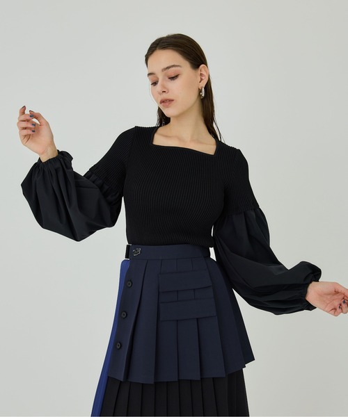 UNITED TOKYO（ユナイテッドトウキョウ）の「ボリュームスイッチングニット（ニット/セーター・レディース・ホワイト/ブラック・FREE）」の22枚目の写真