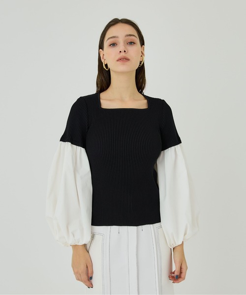 UNITED TOKYO（ユナイテッドトウキョウ）の「ボリュームスイッチングニット（ニット/セーター・レディース・ホワイト/ブラック・FREE）」の12枚目の写真