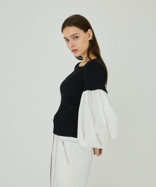 UNITED TOKYO（ユナイテッドトウキョウ）の「ボリュームスイッチングニット（ニット/セーター・レディース・ホワイト/ブラック・FREE）」の13枚目の写真