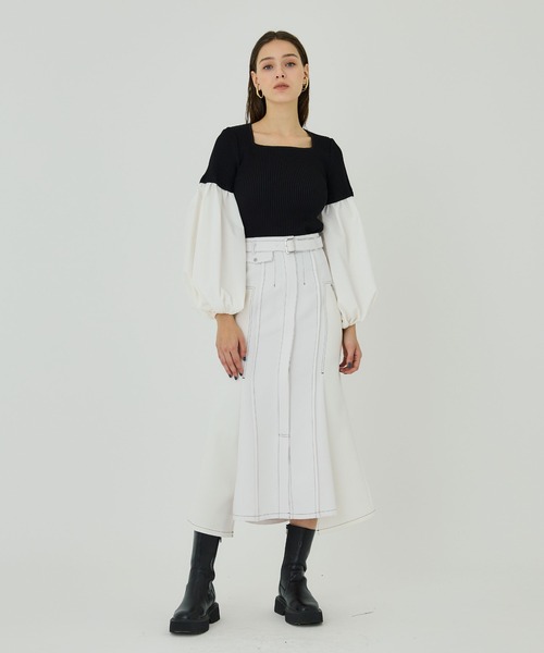 UNITED TOKYO（ユナイテッドトウキョウ）の「ボリュームスイッチングニット（ニット/セーター・レディース・ホワイト/ブラック・FREE）」の8枚目の写真