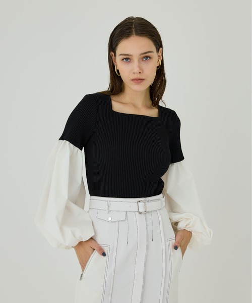 UNITED TOKYO（ユナイテッドトウキョウ）の「ボリュームスイッチングニット（ニット/セーター・レディース・ホワイト/ブラック・FREE）」の10枚目の写真