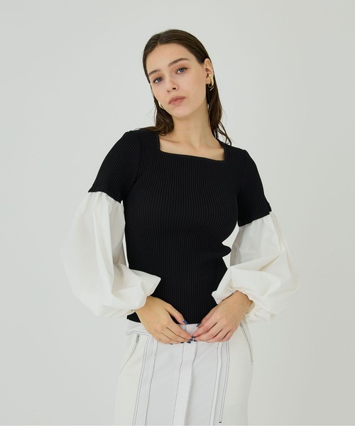 UNITED TOKYO（ユナイテッドトウキョウ）の「ボリュームスイッチングニット（ニット/セーター・レディース・ホワイト/ブラック・FREE）」の11枚目の写真