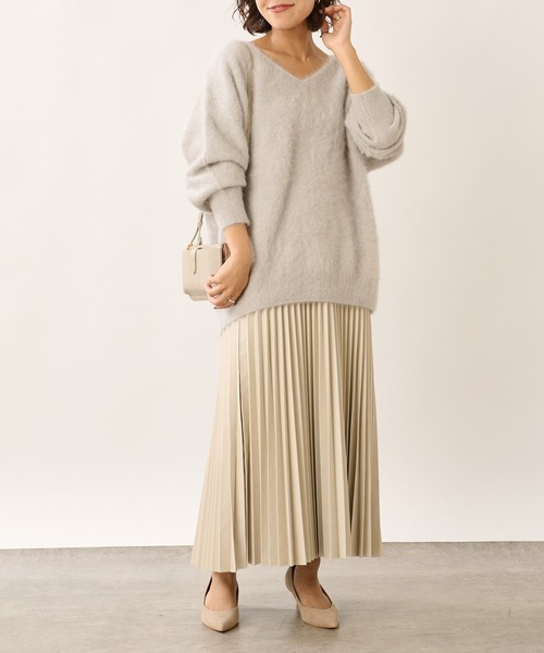 OUVRAGE CLASSE（ウヴラージュクラス）の「エコレザーアコーディオンプリーツスカート（スカート・レディース・ブラック/アイボリー/ベージュ・FREE）」の7枚目の写真