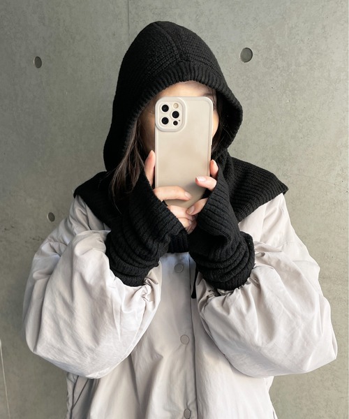 StyleSea（スタイルシー）の「フードデザインバラクラバ＆アームウォーマーセット（ネックウォーマー/スヌード・レディース・ブラック/ライトベージュ・FREE）」の5枚目の写真