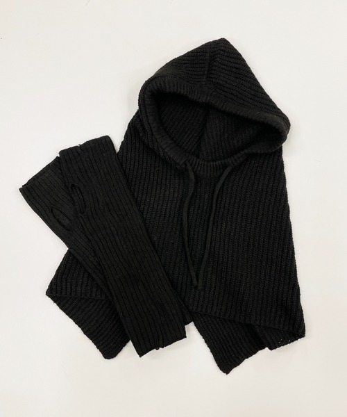 StyleSea(スタイルシー)の「フードデザインバラクラバ&アームウォーマーセット(ネックウォーマー/スヌード・レディース・ブラック/ライトベージュ・FREE)」の7枚目の写真