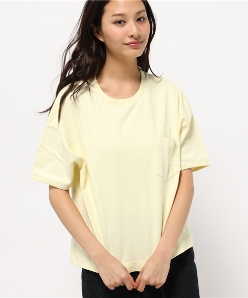 CIAOPANIC(チャオパニック)の「【Ciaopanic】 10/-度詰め天竺ポケTEE(Tシャツ/カットソー・レディース・ホワイト/ライトグレー/ライトイエロー/ネイビー・FREE)」の4枚目の写真