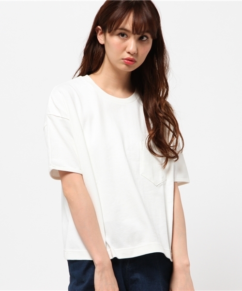 CIAOPANIC(チャオパニック)の「【Ciaopanic】 10/-度詰め天竺ポケTEE(Tシャツ/カットソー・レディース・ホワイト/ライトグレー/ライトイエロー/ネイビー・FREE)」の2枚目の写真