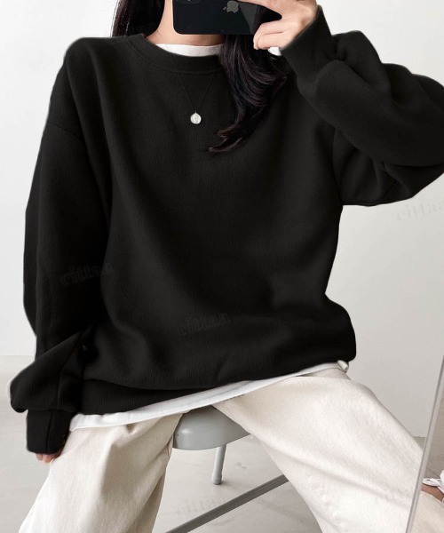 Dalfwin(ダールフィン)の「オーバーサイズシンプルニットカットソー(ニット/セーター・レディース・アイボリー/ブラック/モカ/ブラウン/カーキ/マスタード/オレンジ・FREE)」の2枚目の写真