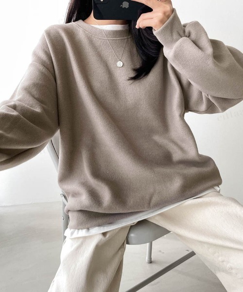Dalfwin(ダールフィン)の「オーバーサイズシンプルニットカットソー(ニット/セーター・レディース・アイボリー/ブラック/モカ/ブラウン/カーキ/マスタード/オレンジ・FREE)」の15枚目の写真