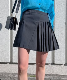 アシンメトリー切り替えプリーツミニスカート