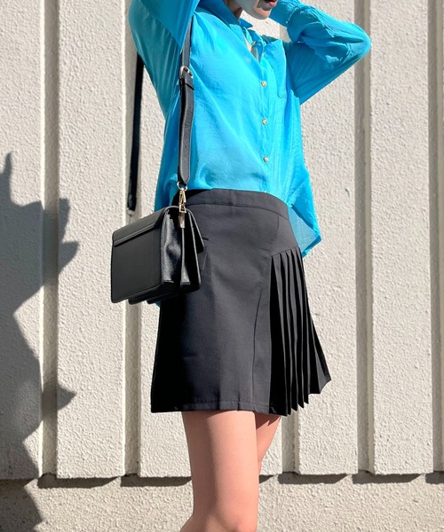 セール】アシンメトリー切り替えプリーツミニスカート（スカート