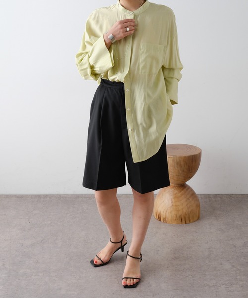 Omekashi（オメカシ）の「ギャザースリーブシャツ（シャツ/ブラウス・レディース・ライム/オフホワイト/ネイビー/ブラック/ピンク/ブラウン/ホワイト・FREE）」の19枚目の写真