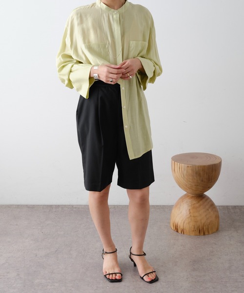 Omekashi（オメカシ）の「ギャザースリーブシャツ（シャツ/ブラウス・レディース・ライム/オフホワイト/ネイビー/ブラック/ピンク/ブラウン/ホワイト・FREE）」の20枚目の写真