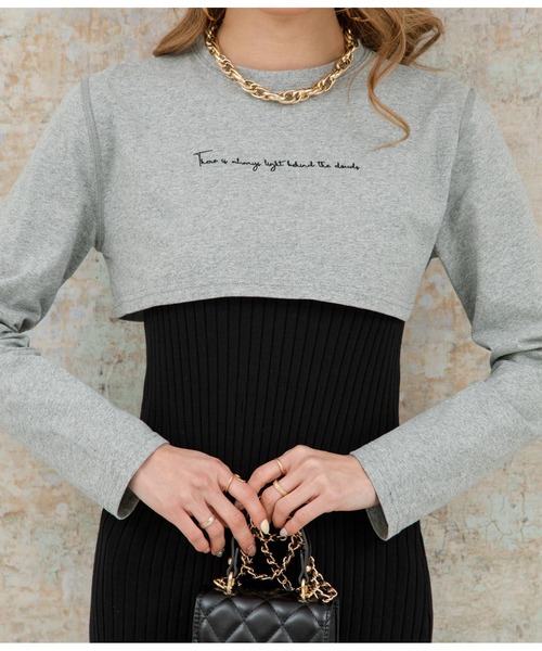 LATINA（ラティーナ）の「レタリング刺繍ショートTシャツ（Tシャツ/カットソー・レディース・グレー/ブラック・FREE）」の6枚目の写真