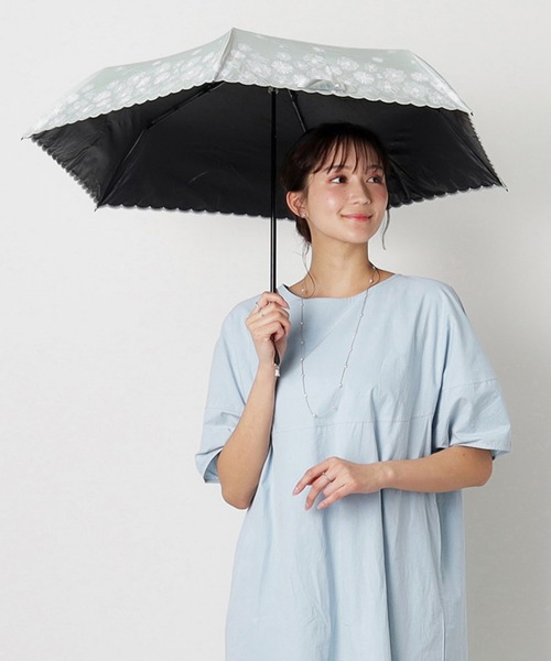 【未使用】ランバン 折り畳み傘 雨傘 日傘 晴雨兼用 パラソル 幾何学 刺繍 茶 雨傘】ランバン コレクション (LANVIN COLLECTION) ロゴ ツイル