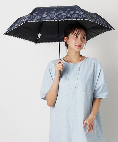 セール】遮光 晴雨兼用折りたたみ日傘 スカラ刺繍（折りたたみ傘