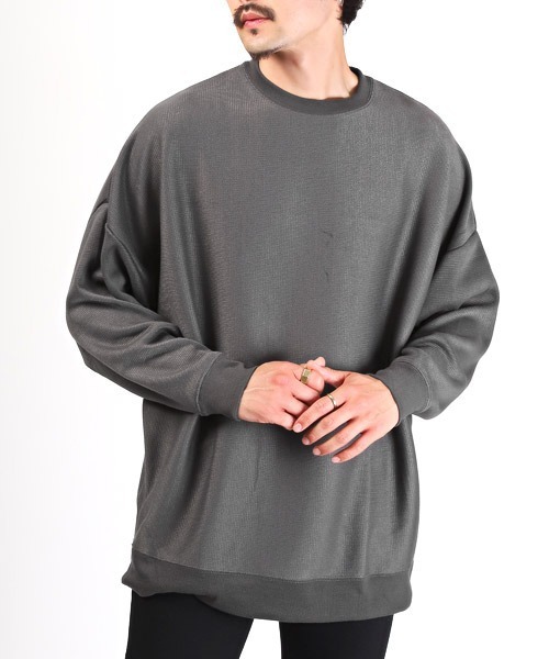 LUXSTYLE(ラグスタイル)の「ミラノリブクルーネックBIGニットソー(ニット/セーター・メンズ・グリーン/ブラウン/ホワイト/チャコール/ブルー/ブラック/ワイン/グレイッシュベージュ・M/L)」の3枚目の写真