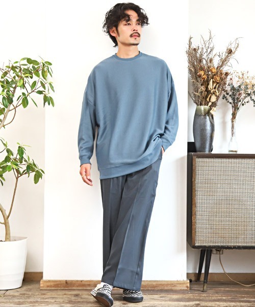LUXSTYLE(ラグスタイル)の「ミラノリブクルーネックBIGニットソー(ニット/セーター・メンズ・グリーン/ブラウン/ホワイト/チャコール/ブルー/ブラック/ワイン/グレイッシュベージュ・M/L)」の14枚目の写真